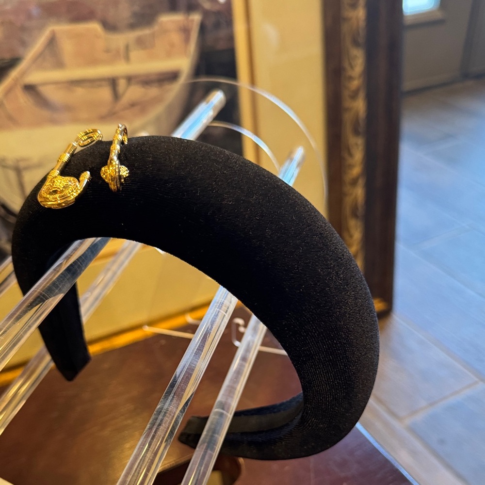 Versace Elegant Black Headband with Gold Accents